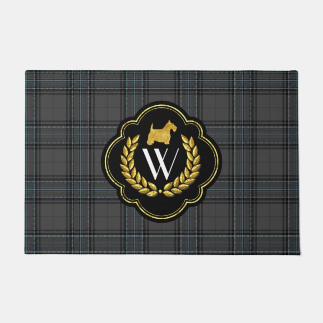 Paillasson Monogramme de Scottie sur le plaid magique (Devant)