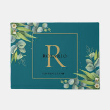 Monogramme d'or bleu d'eau poli personnalisé