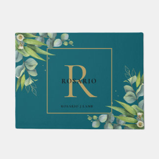 Paillasson Monogramme d'or bleu d'eau poli personnalisé