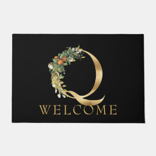Paillasson Monogramme d'or classique Q avec Fruit et Fleurs
