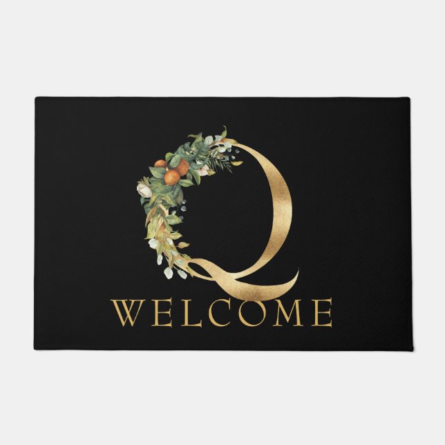 Paillasson Monogramme d'or classique Q avec Fruit et Fleurs (Devant)