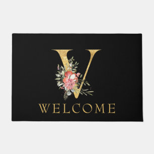 Paillasson Monogramme d'or classique V avec natte de fleurs r