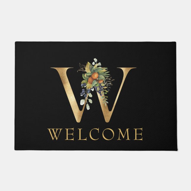 Paillasson Monogramme d'or classique W avec Fruit et Fleurs (Devant)