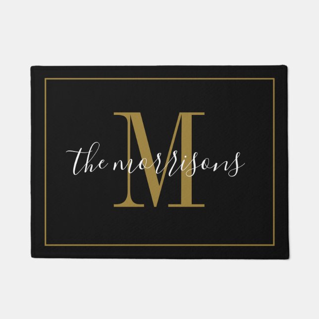 Paillasson Monogramme d'or noir moderne Mariage des jeunes ma (Devant)