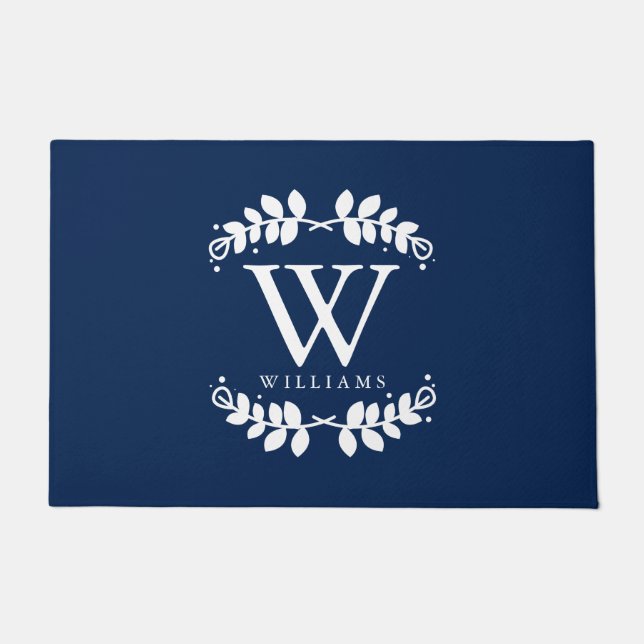 Paillasson Monogramme élégant de famille de bleu marine (Devant)