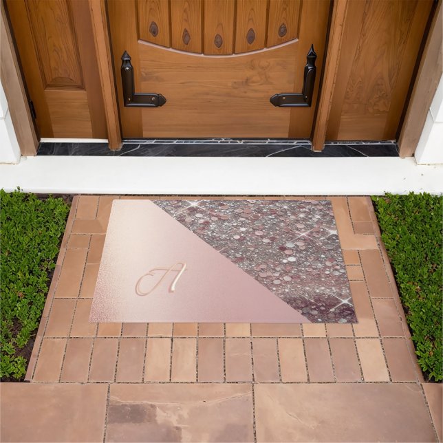 Paillasson Monogramme élégant en or rose (De plein air)