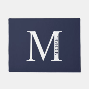 Paillasson Monogramme et nom personnalisés bleu marine