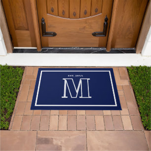 Paillasson Monogramme Famille Année Bleu Nuit Champagne
