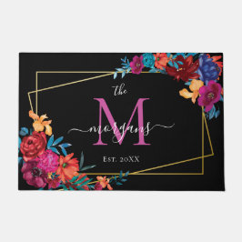 Paillasson Monogramme floral moderne noir