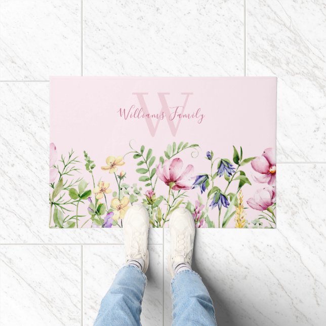 Paillasson Monogramme floral rose blanc (Intérieur)