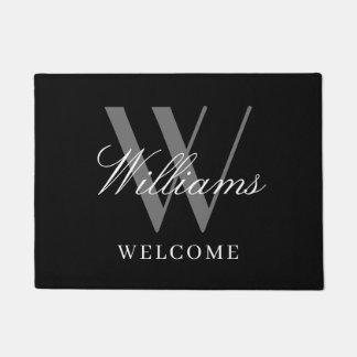 Paillasson Monogramme gris-noir moderne Nouveaux mariés Nom M