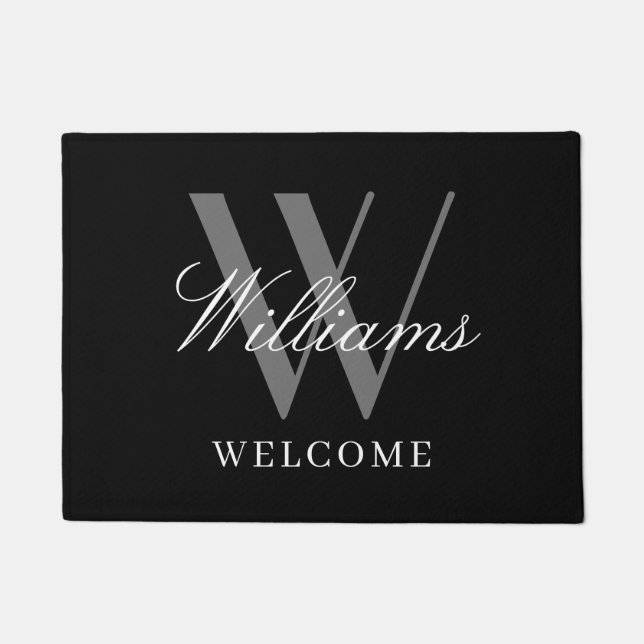 Paillasson Monogramme gris-noir moderne Nouveaux mariés Nom M (Devant)