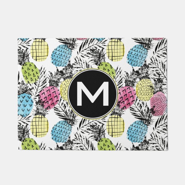 Paillasson Monogramme grunge des paumes | d'ananas (Devant)