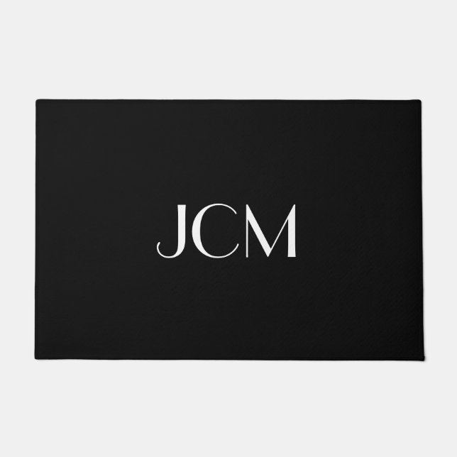 Paillasson Monogramme initial blanc sur noir (Devant)