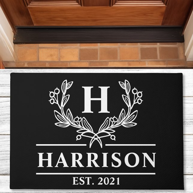 Paillasson Monogramme Laurier Noir Personnalisé (Créateur téléchargé)
