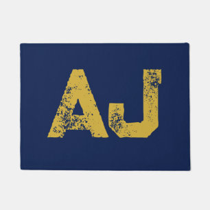 Paillasson Monogramme Lettres Initiales Or & Bleu Simple