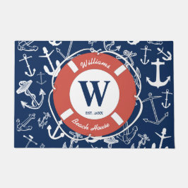 Paillasson Monogramme marine Ancre bleue Maison de plage