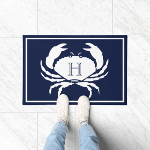 Paillasson Monogramme Marine Bleu Crabe Blanc Nautique