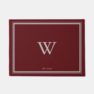 Paillasson Monogramme minimal Bienvenue Maroon rouge   Gris