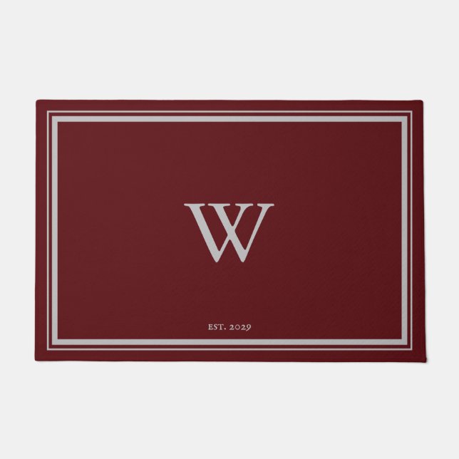 Paillasson Monogramme minimal Maroon de bienvenue| Largeur gr (Devant)