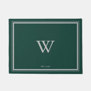 Paillasson Monogramme minimal Vert pin de bienvenue Gris
