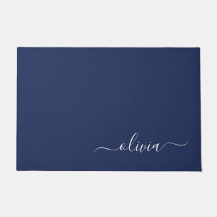 Paillasson Monogramme moderne bleu marine et blanc