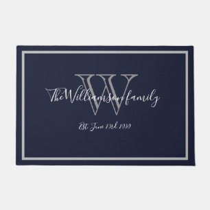 Paillasson Monogramme moderne chic Nom du script Mariage Bien