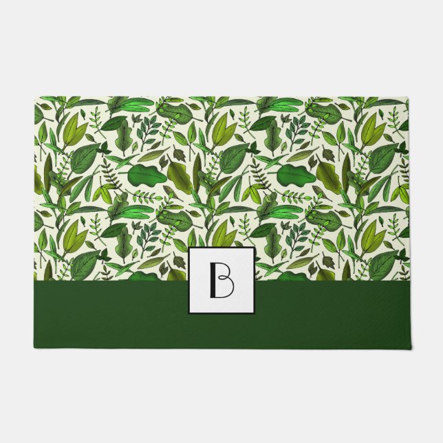 Paillasson Monogramme moderne Feuille Motif botanique (Devant)