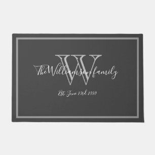 Paillasson Monogramme moderne Nom Script Mariage mignon Bienv