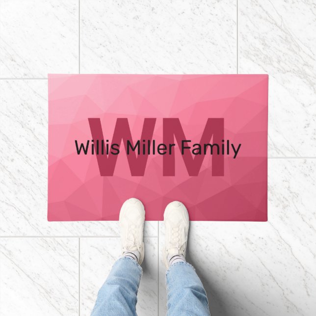 Paillasson Monogramme Motif rose à maillage géométrique rose (Intérieur)