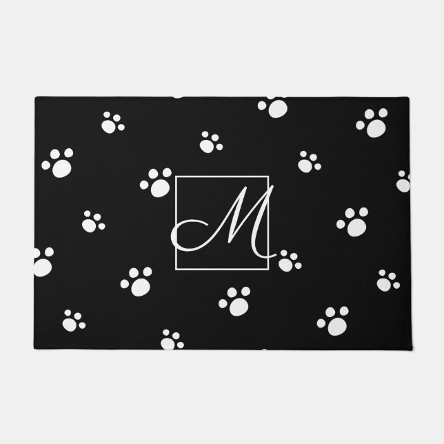 Paillasson Monogramme | Noir & blanc mignon Chien Chien Empre (Devant)