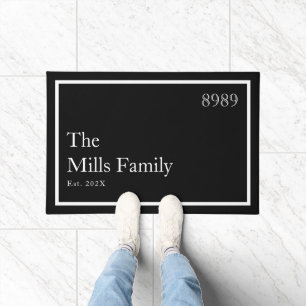 Paillasson Monogramme Noir Blanc Nom de Famille Numéro de Mai
