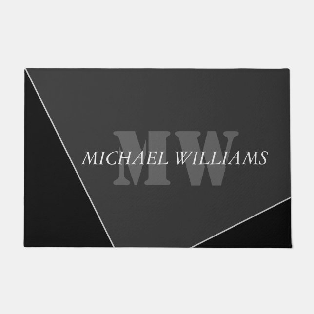 Paillasson Monogramme noir gris artistique moderne (Devant)