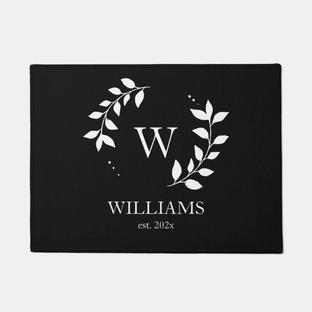Paillasson Monogramme noir moderne simple personnalisé initia (Devant)