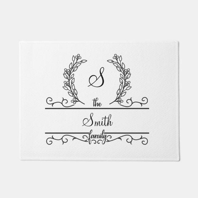 Paillasson Monogramme Nom de famille Feuilles de police de sc (Devant)