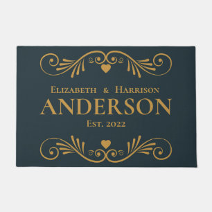 Paillasson Monogramme nouvellement marié Personnaliser Nom Bl
