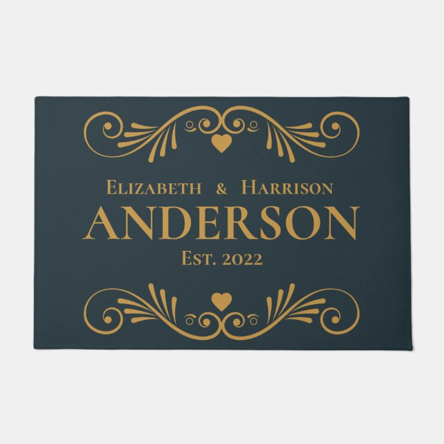 Paillasson Monogramme nouvellement marié Personnaliser Nom Bl (Devant)