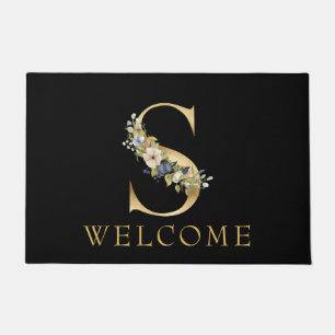 Paillasson Monogramme or classique S avec arrangement floral