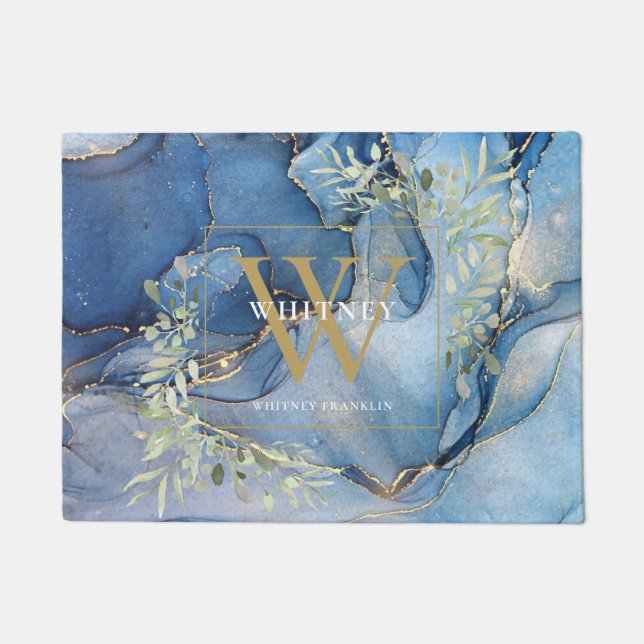 Paillasson Monogramme Or Vert Agate Bleu Géode Porte (Devant)