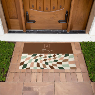 Paillasson Monogramme personnalisé Boho Warered Checkerboard