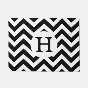 Paillasson Monogramme personnalisé Chic Blanc Chevron Zigzag
