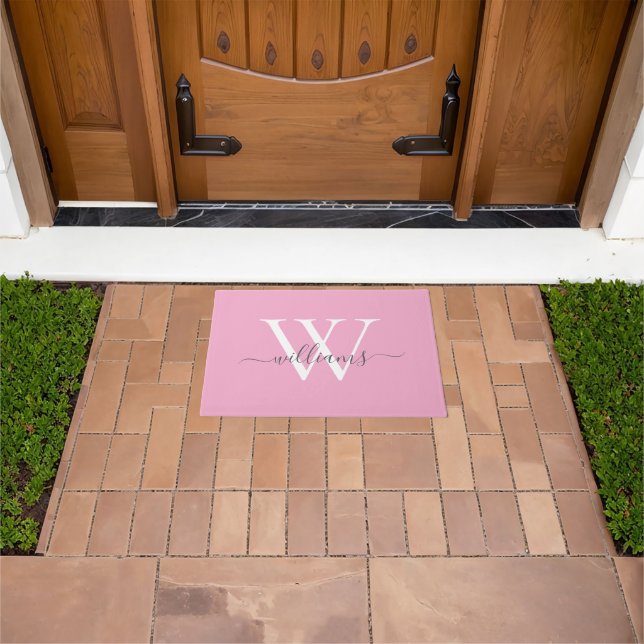 Paillasson Monogramme personnalisé gris rose fuselé de la fil (De plein air)