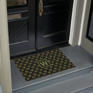 Paillasson Monogramme personnalisé par motif de feuille de