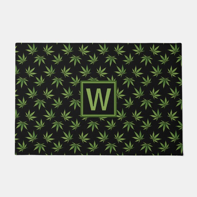 Paillasson Monogramme personnalisé par motif de feuille de (Devant)