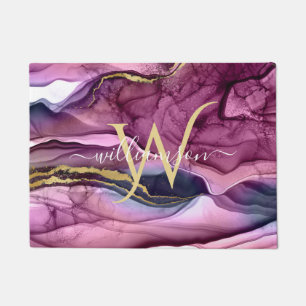 Paillasson Monogramme Purple Magenta Rose et Gold Géode Agate