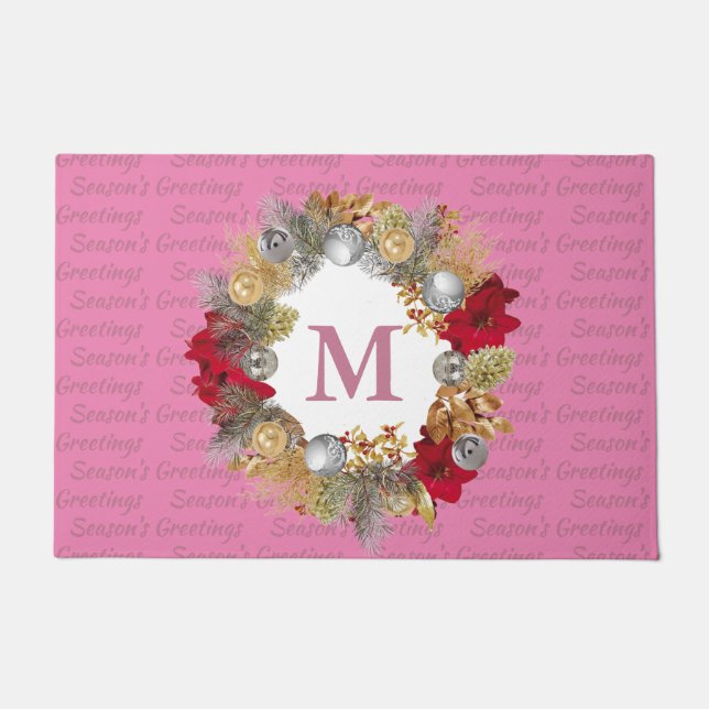 Paillasson MONOGRAMME rose couronne décorative de Noël (Devant)