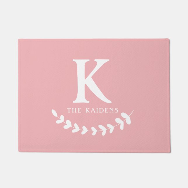Paillasson Monogramme rose pâle - Nom initial et famille (Devant)