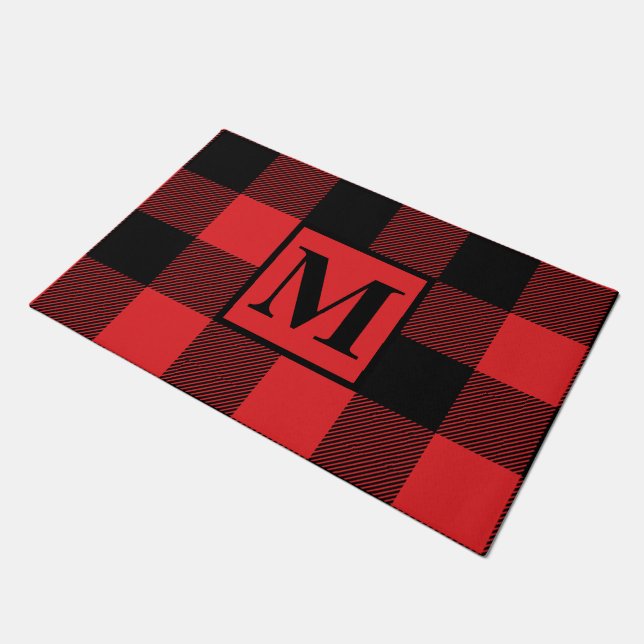 Paillasson Monogramme Rouge et noir Buffalo plaqué Noël (Incliné)