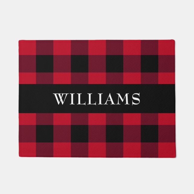 Paillasson Monogramme rouge rustique de famille de contrôle (Devant)