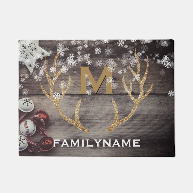 Paillasson Monogramme rustique d'andouillers de flocons de (Devant)